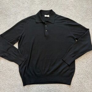 Gran Sasso Mark Shale Virgin Wool Collared Sweater Mens XL Black Classic